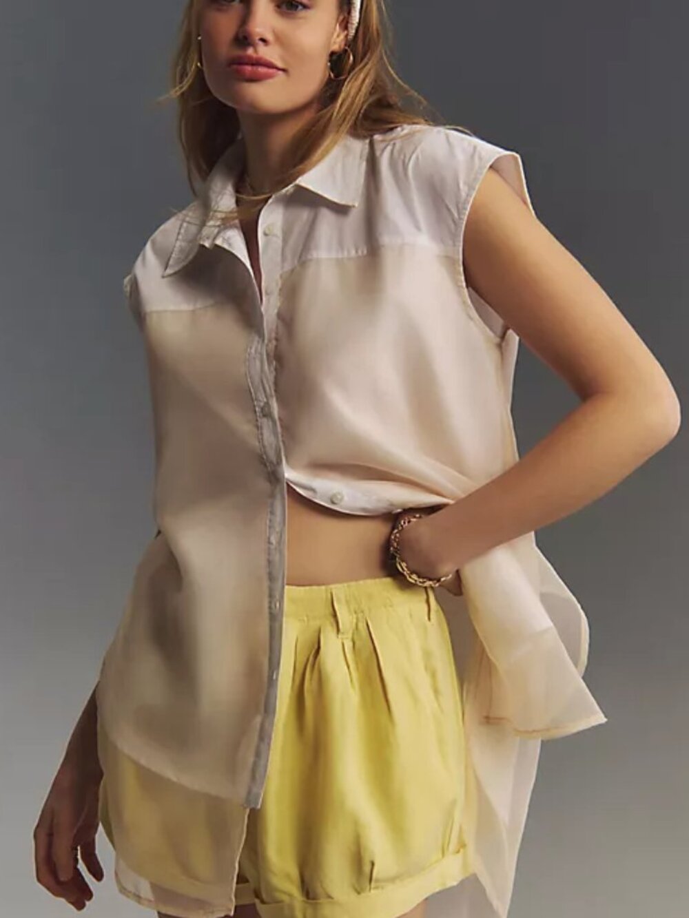 Maeve Anthropologie Bennet White Sleeveless Buttondown Muscle Tank Top M